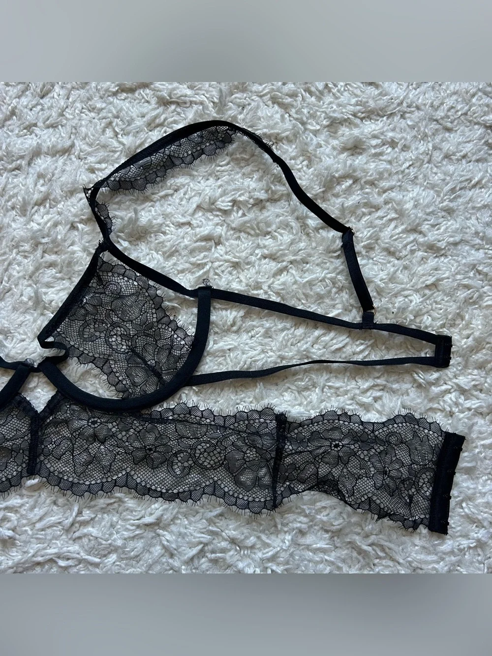 NWOT Bare Necessities black strappy lace longline cutout bralette bra lingerie